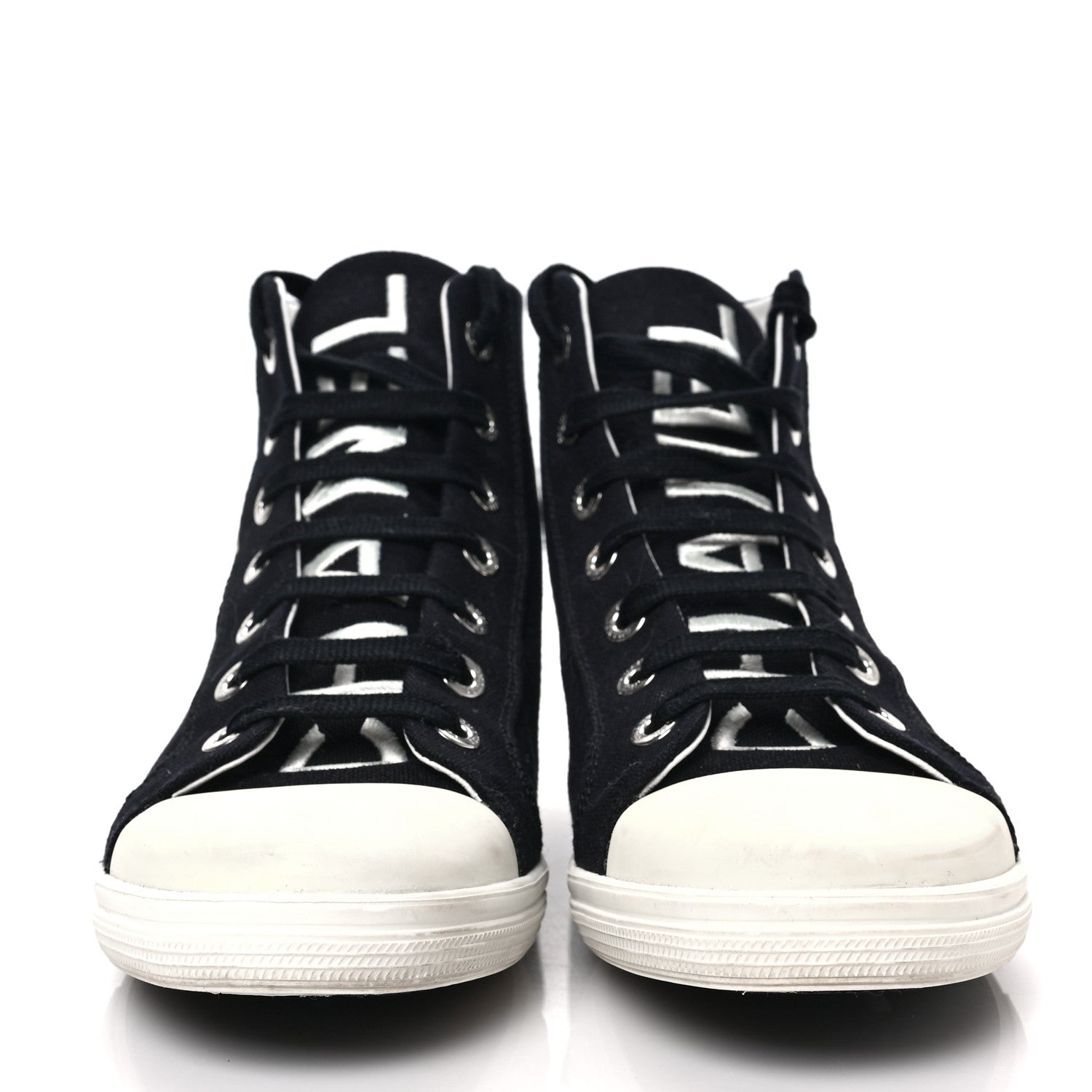 Chanel Canvas CC High Top Sneakers 40 Black White 2 of 6