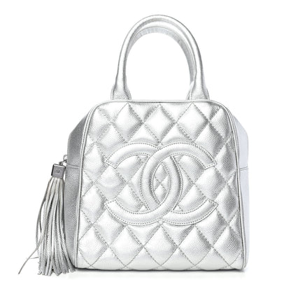 Chanel Metallic Caviar Quilted Vertical Bowler Silver 1 of 9