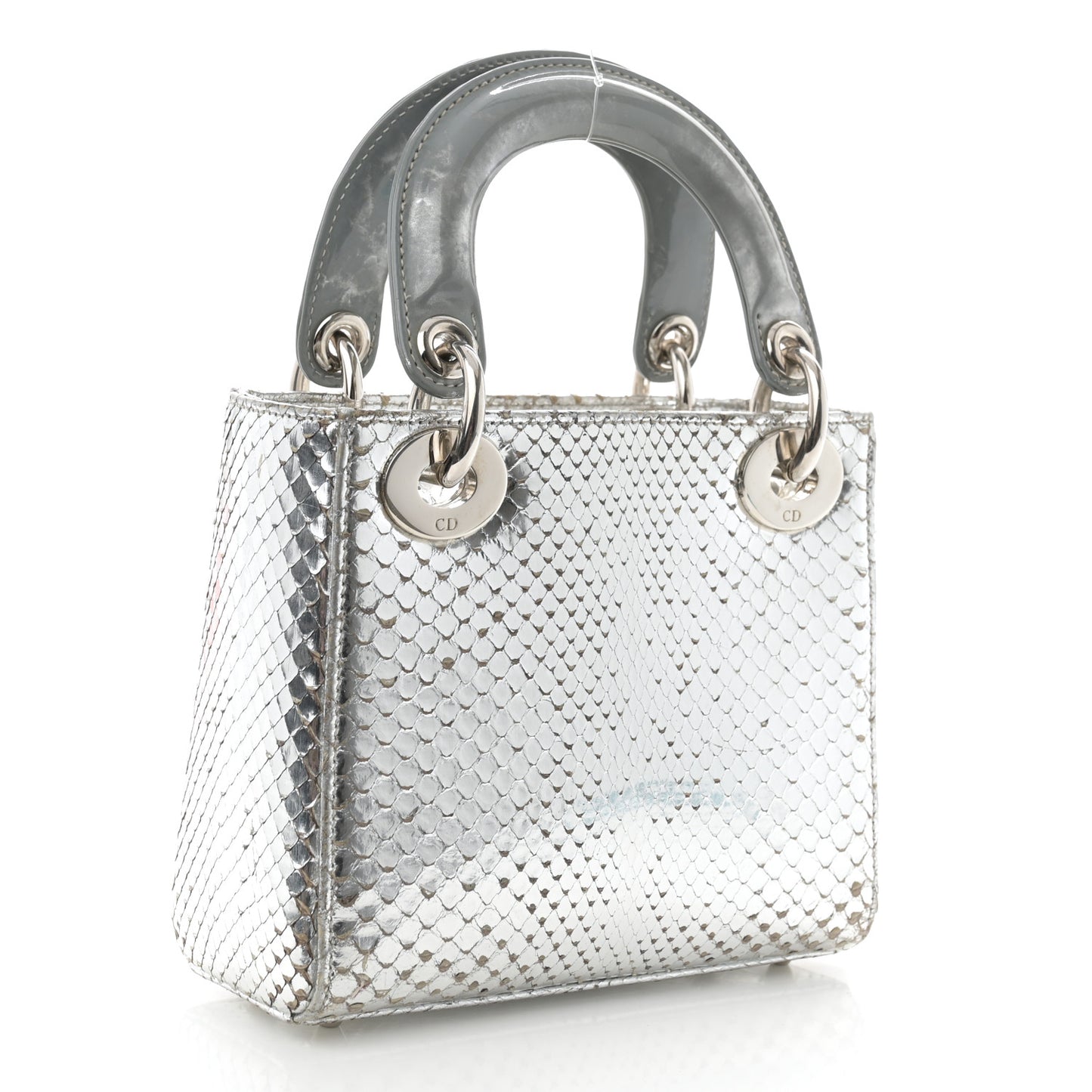 Metallic Snakeskin Mini Lady Dior Silver