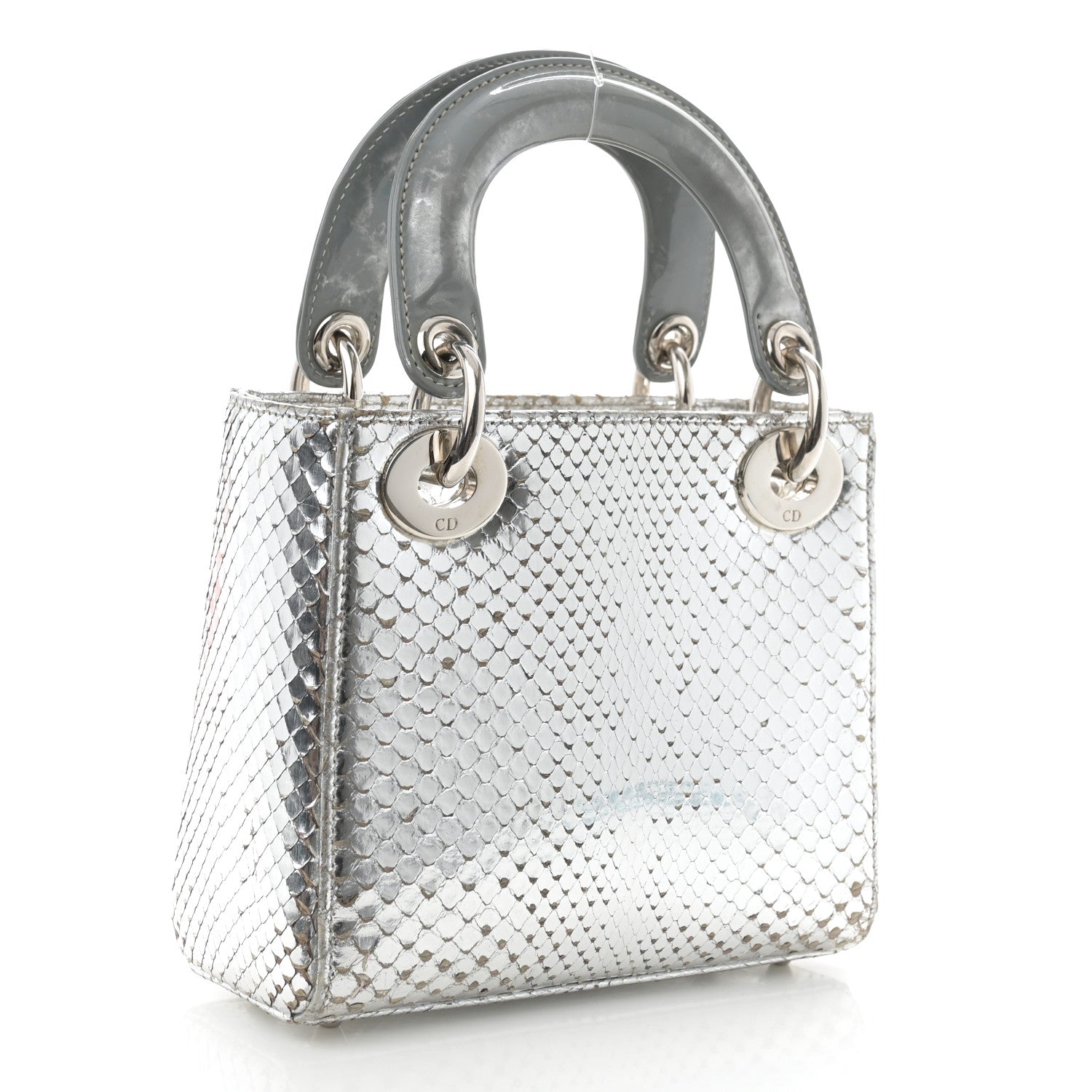 Christian Dior Metallic Snakeskin Mini Lady Dior Silver 3 of 12