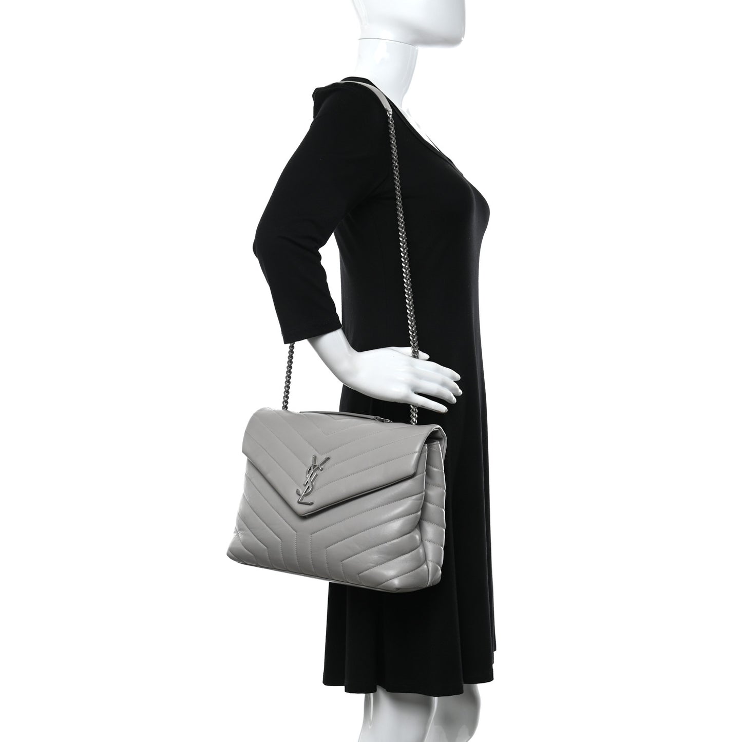 Calfskin Y Quilted Monogram Medium Loulou Chain Satchel Granite