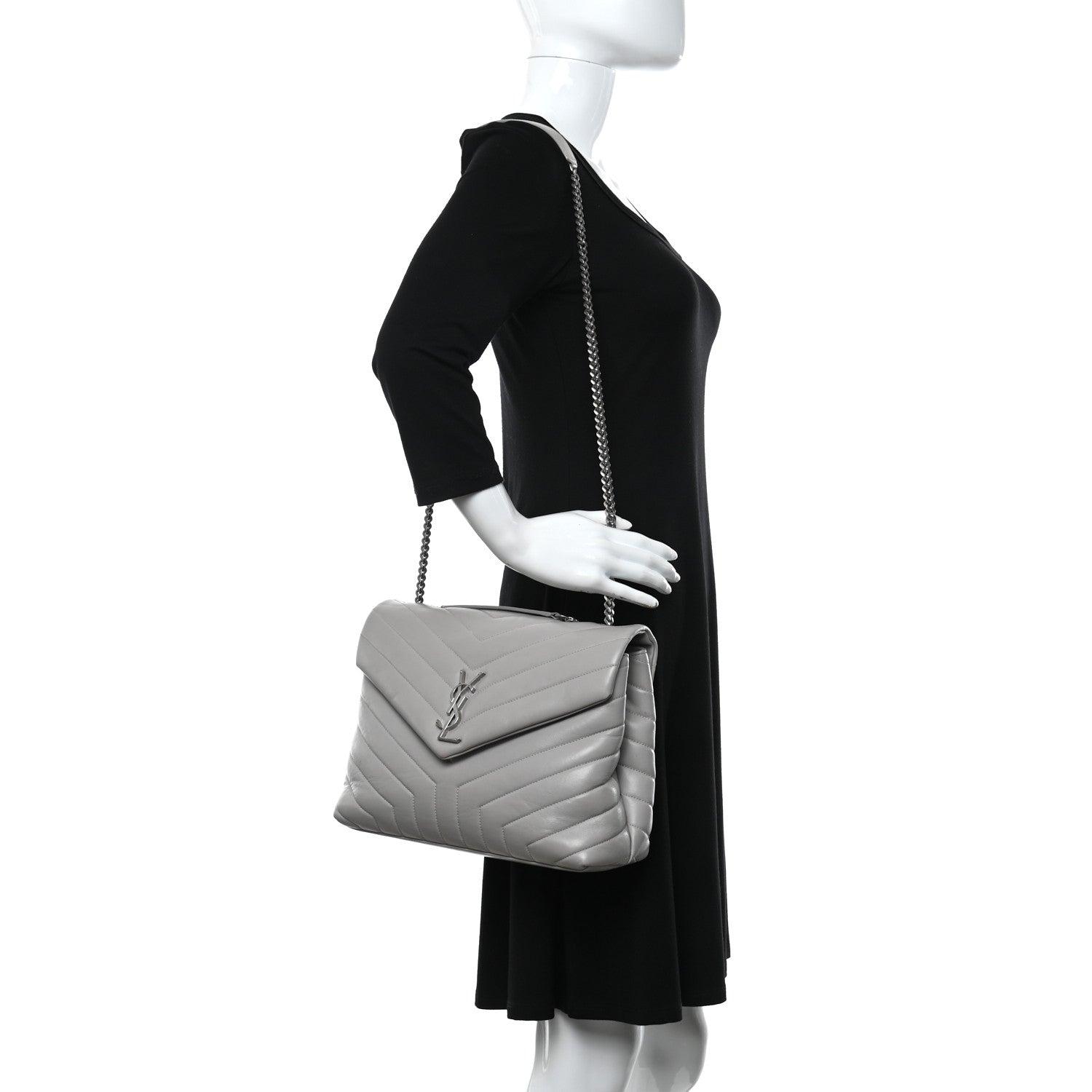 Saint Laurent Calfskin Y Quilted Monogram Medium Loulou Chain Satchel Granite 3 of 13