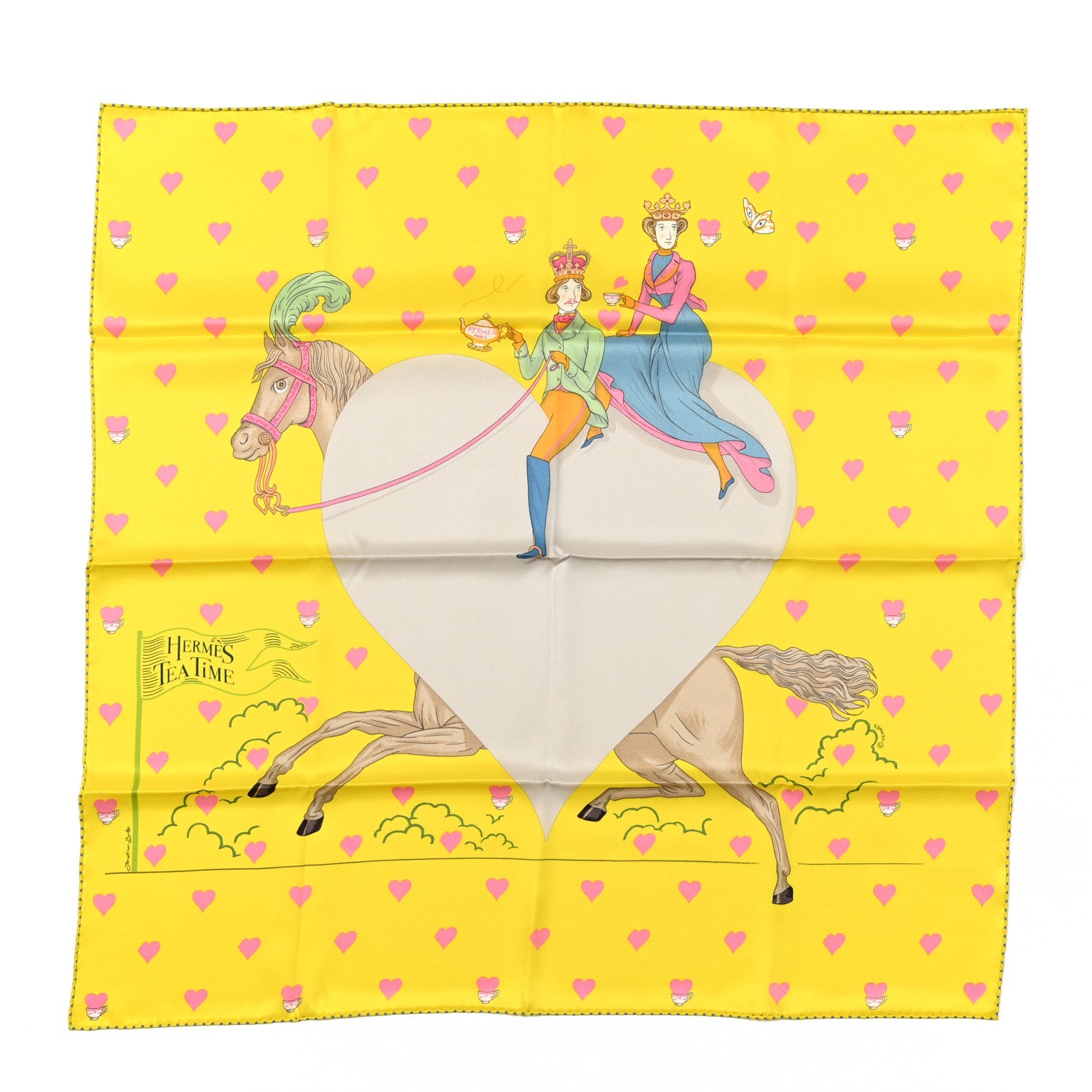Hermes Silk Tea Time Scarf 70 Jaune Gris Perle 1 of 6