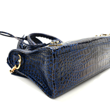Balenciaga Calfskin Crocodile Embossed Gold Metallic Edge Hardware S City Bleu 9 of 10