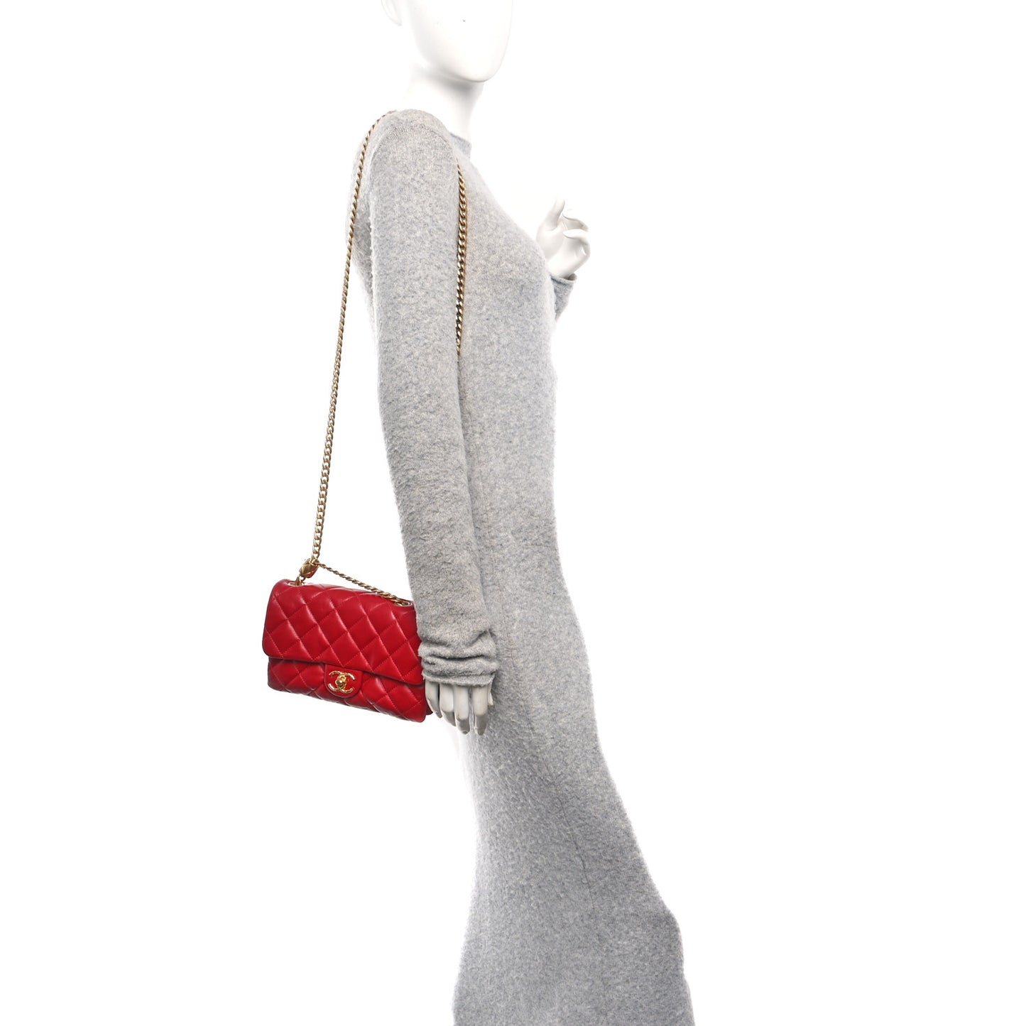 Lambskin Quilted Small Pillow Crush Flap Red