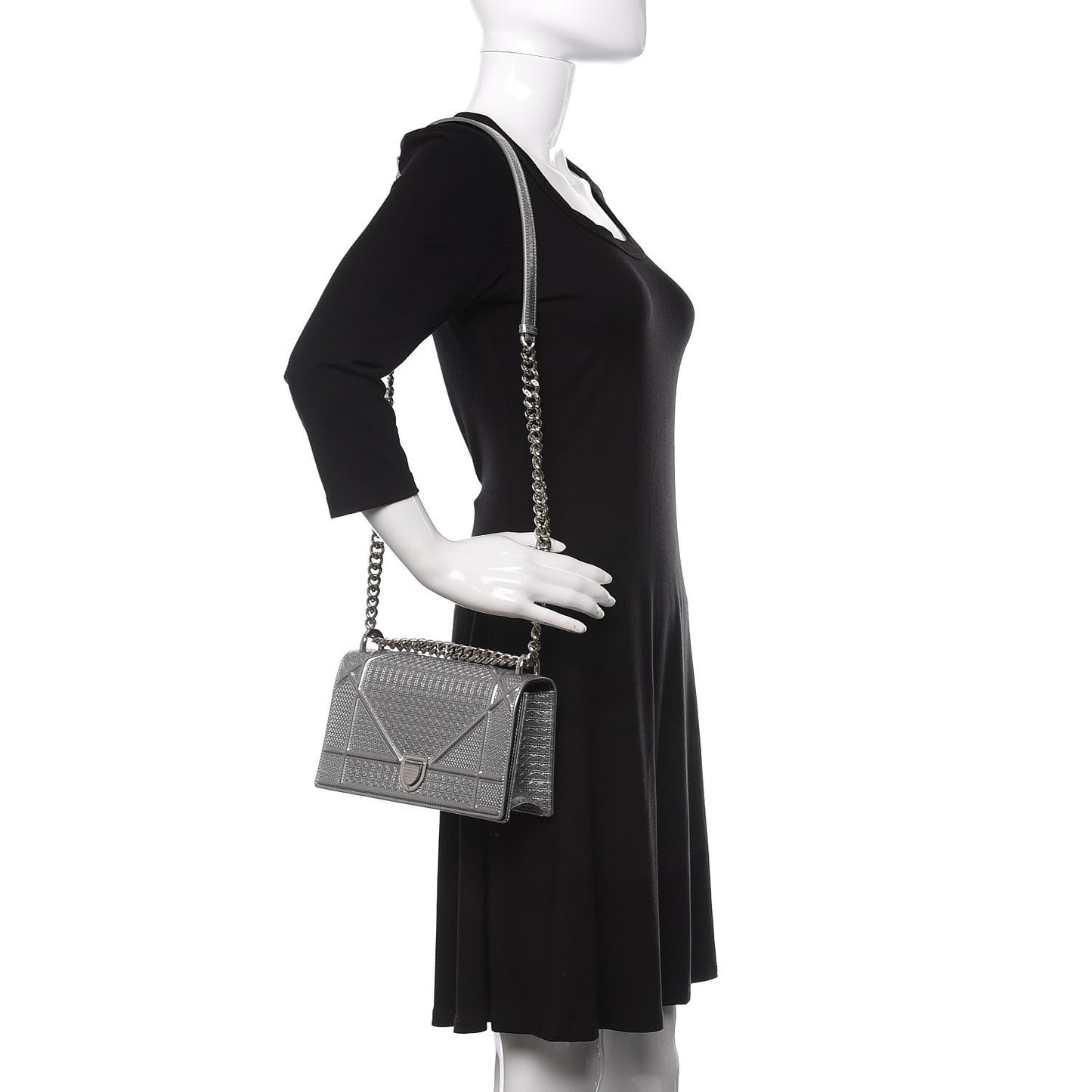Metallic Patent Micro-Cannage Small Diorama Flap Bag Silver