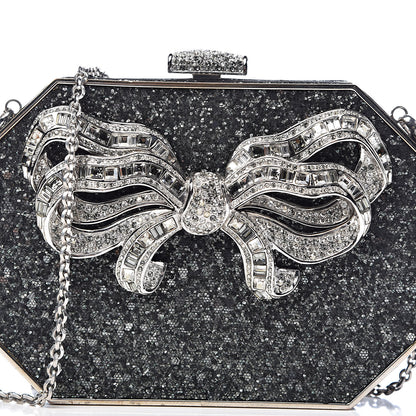 Judith Leiber Crystal Minaudiere Bow Clutch Black Silver 13 of 13