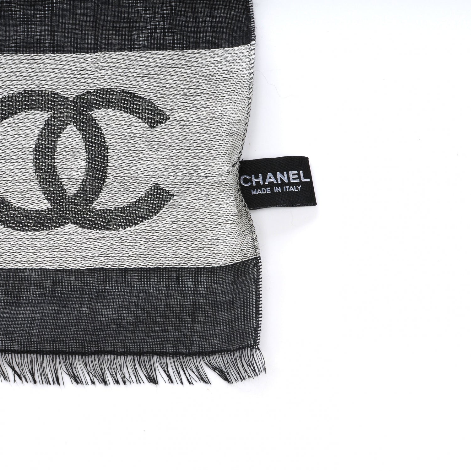 Chanel Wool Cashmere Silk CC Scarf Shawl Black White 5 of 8