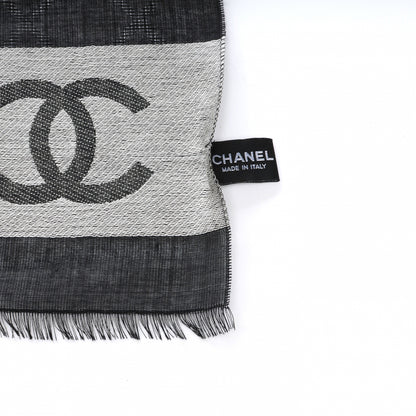 Chanel Wool Cashmere Silk CC Scarf Shawl Black White 5 of 8