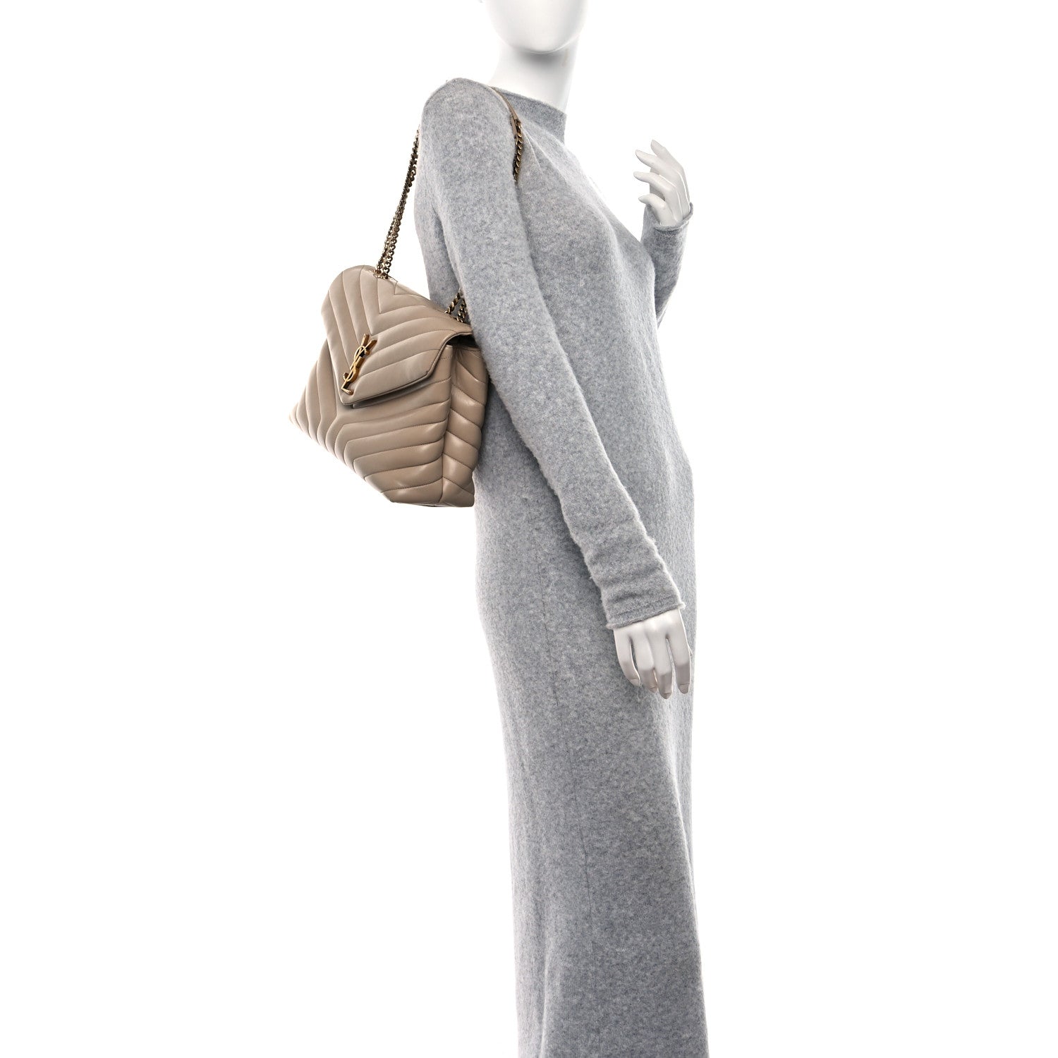 Saint Laurent Calfskin Y Quilted Monogram Medium Loulou Chain Satchel Dark Beige 2 of 11