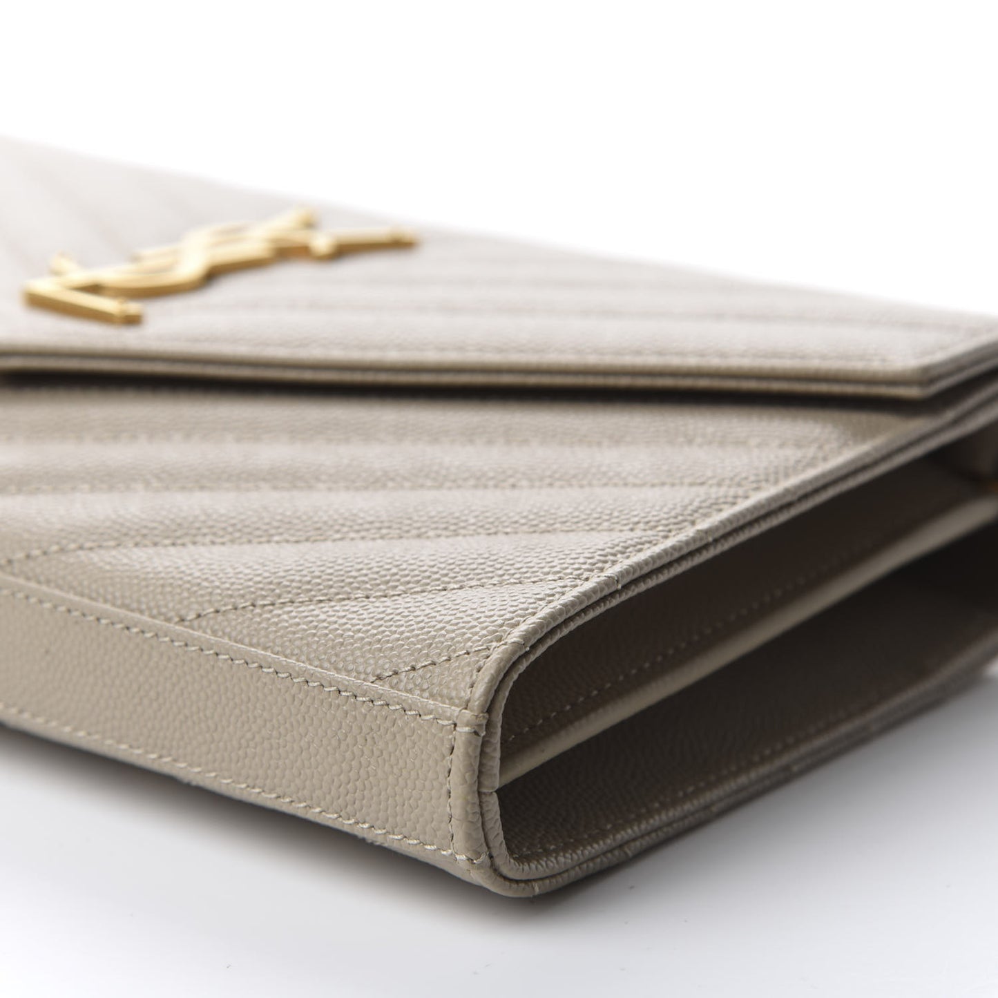 Grain De Poudre Matelasse Chevron Monogram Chain Wallet Dark Beige