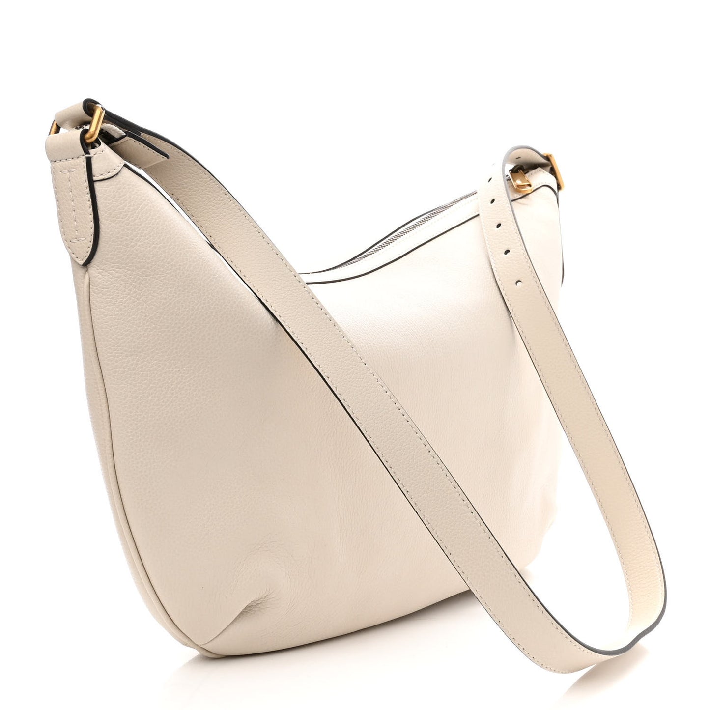 Grained Calfskin Logo Half Moon Hobo White