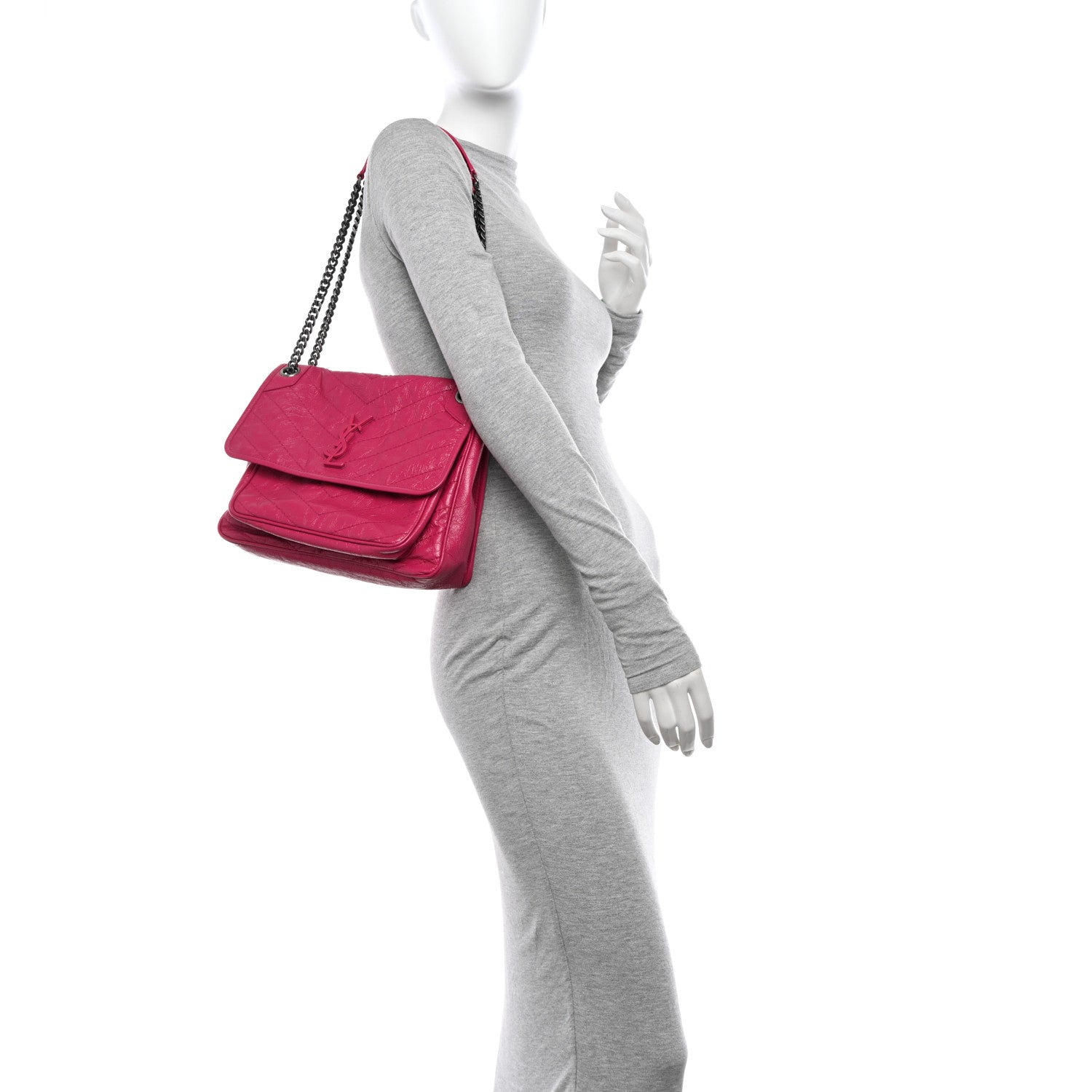 Saint Laurent Crinkled Calfskin Matelasse Monogram Medium Niki Chain Satchel Freesia 3 of 10