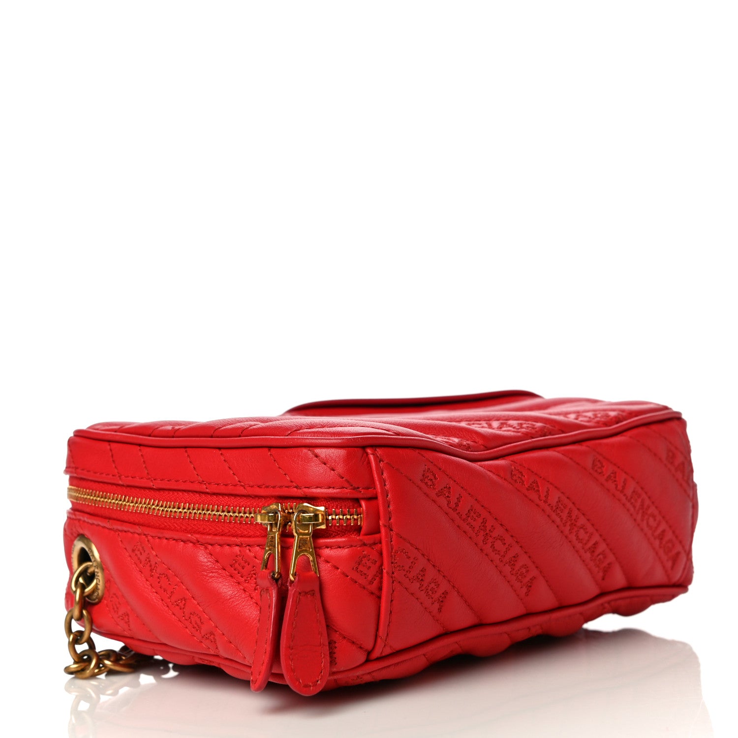Balenciaga Calfskin Logo Matelasse Chain Strap Blanket Reporter XS Rouge Tango 4 of 19