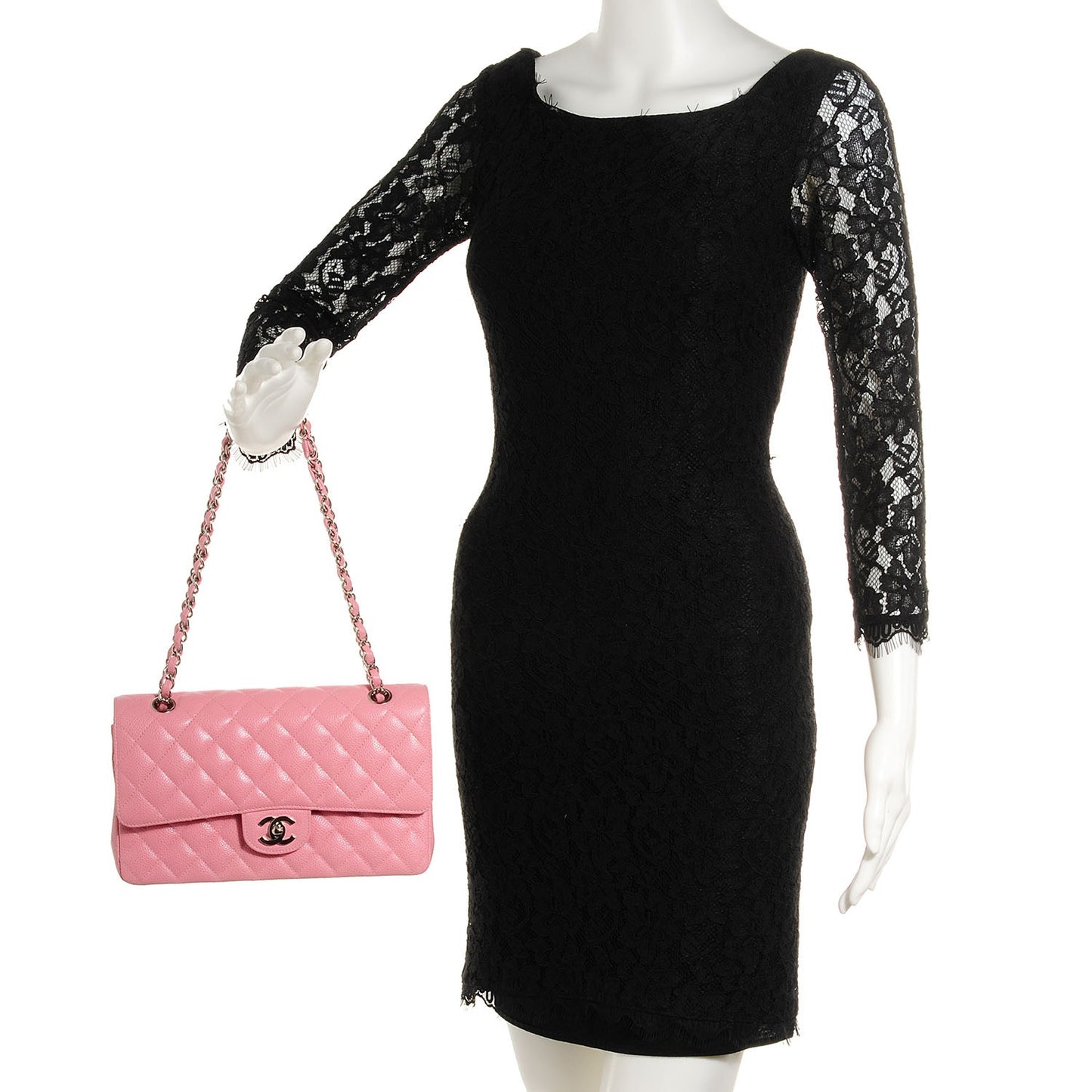 Caviar Quilted Medium Double Flap Pink