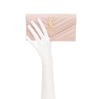 Saint Laurent Grain De Poudre Matelasse Chevron Monogram Wallet Pale Pink 2 of 8