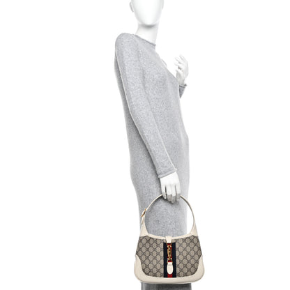 Gucci GG Supreme Monogram Textured Dollar Calfskin Web Small Jackie 1961 Hobo Beige Ebony Mystic White 2 of 10