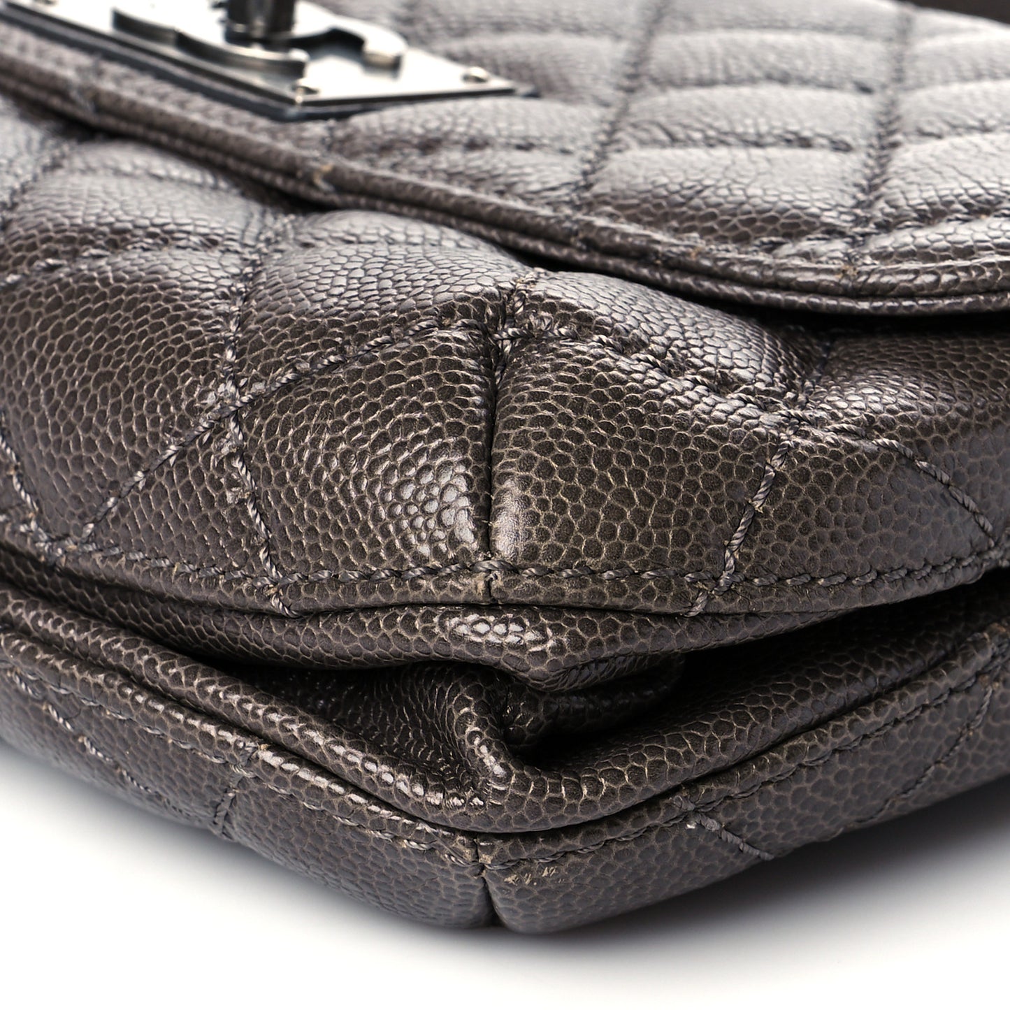 Glazed Caviar Flap Khaki