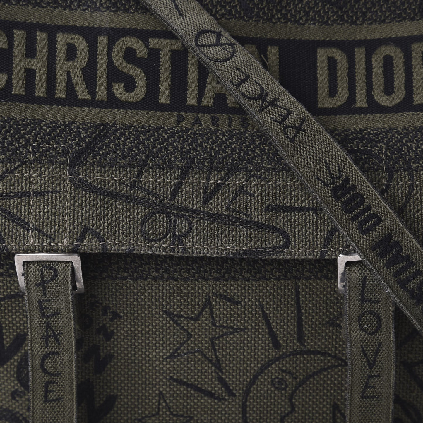 Canvas Embroidered Graffiti Diorcamp Messenger Green Black