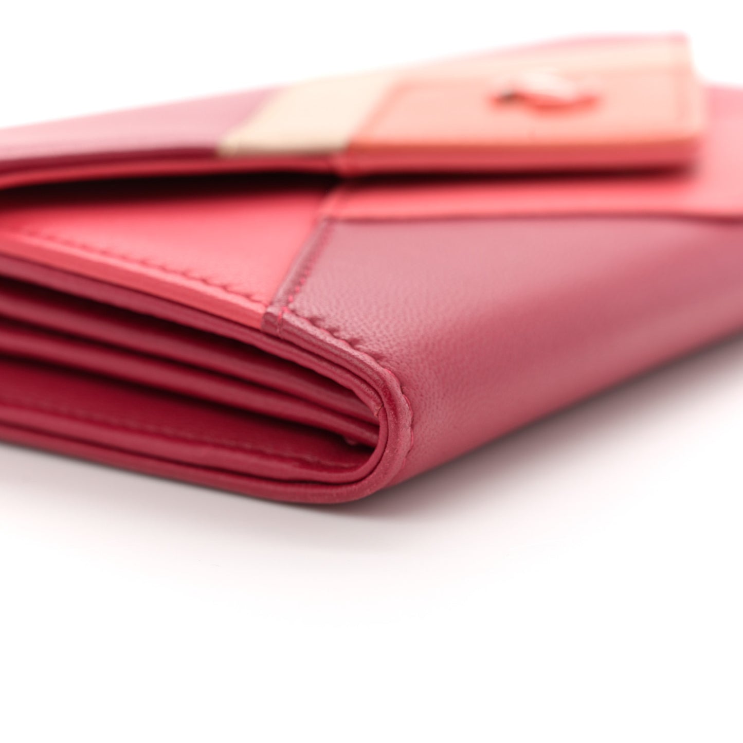 Lambskin Chevron Large Gusset Flap Wallet Dark Pink Multicolor
