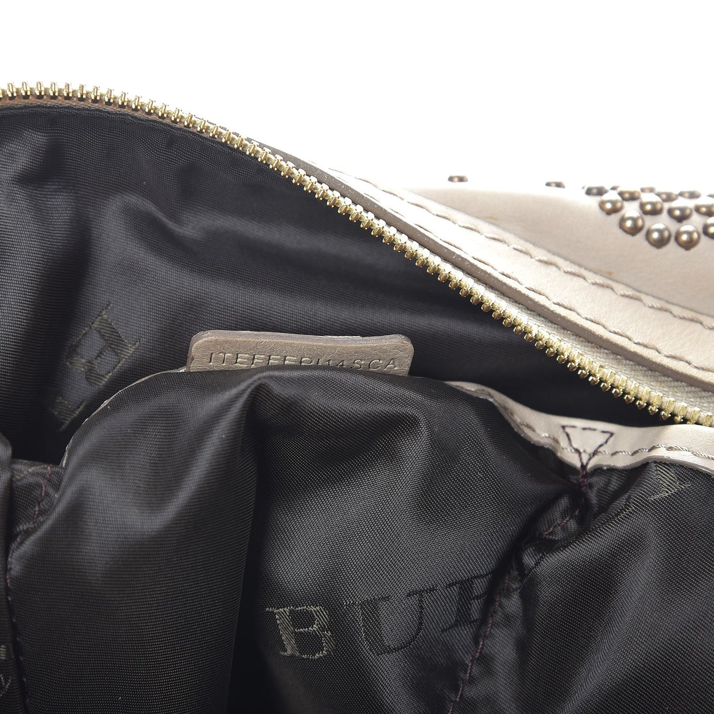 Calfskin Heart Studded Satchel Beige