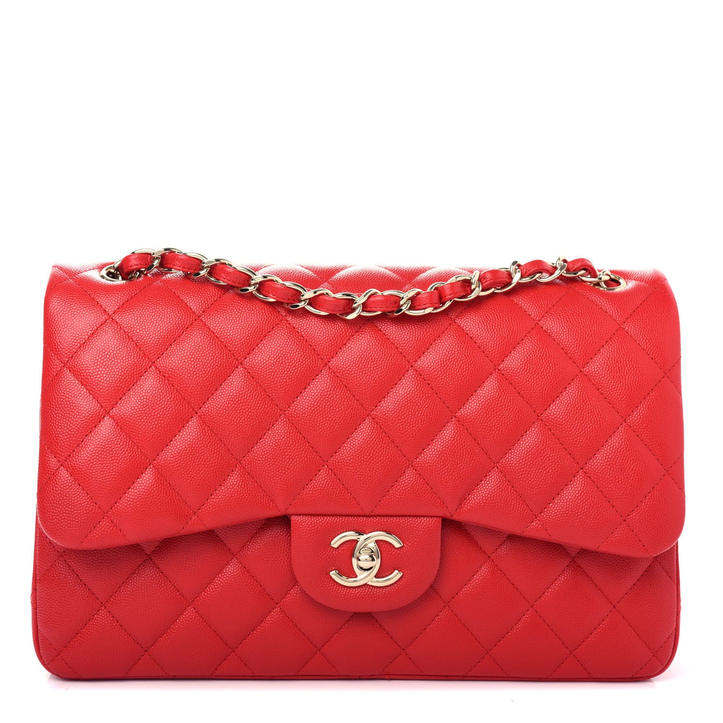 Caviar Quilted Jumbo Double Flap Red