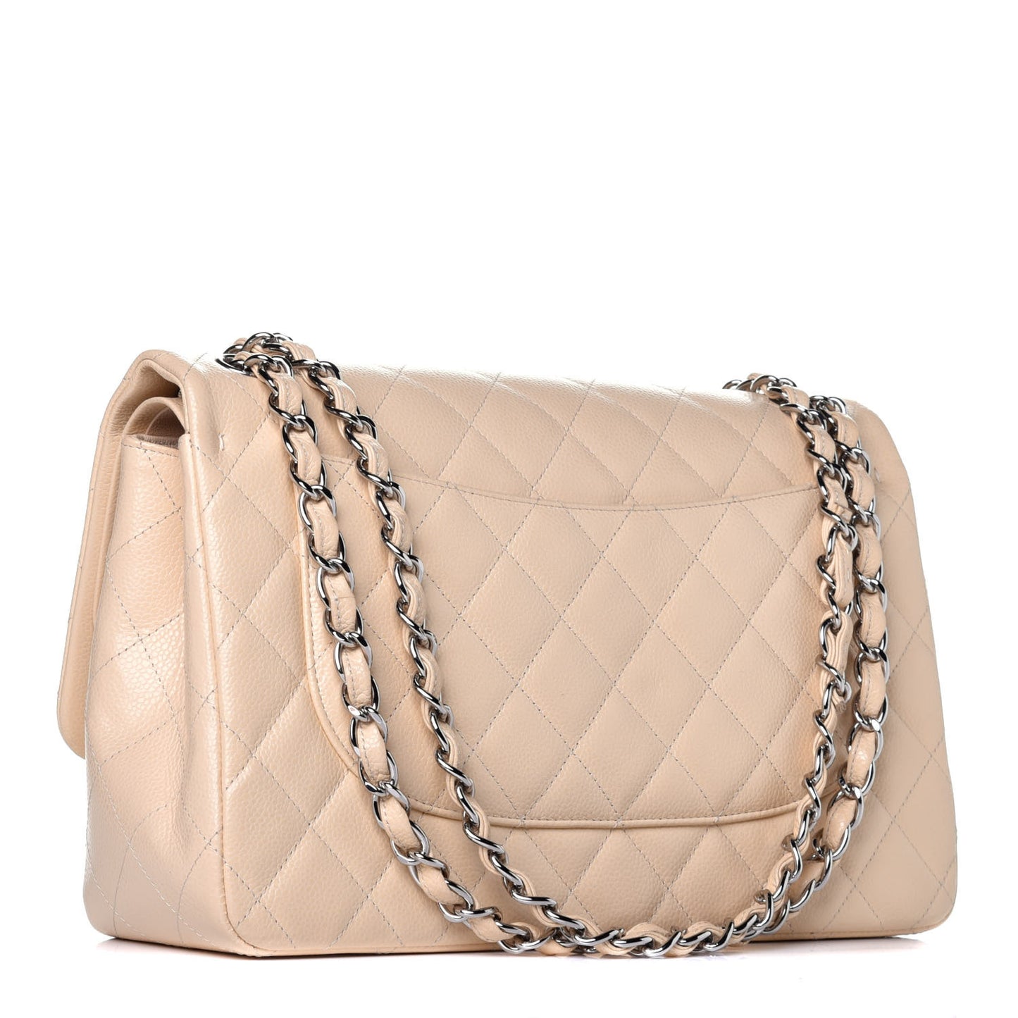 Caviar Quilted Jumbo Double Flap Beige Clair