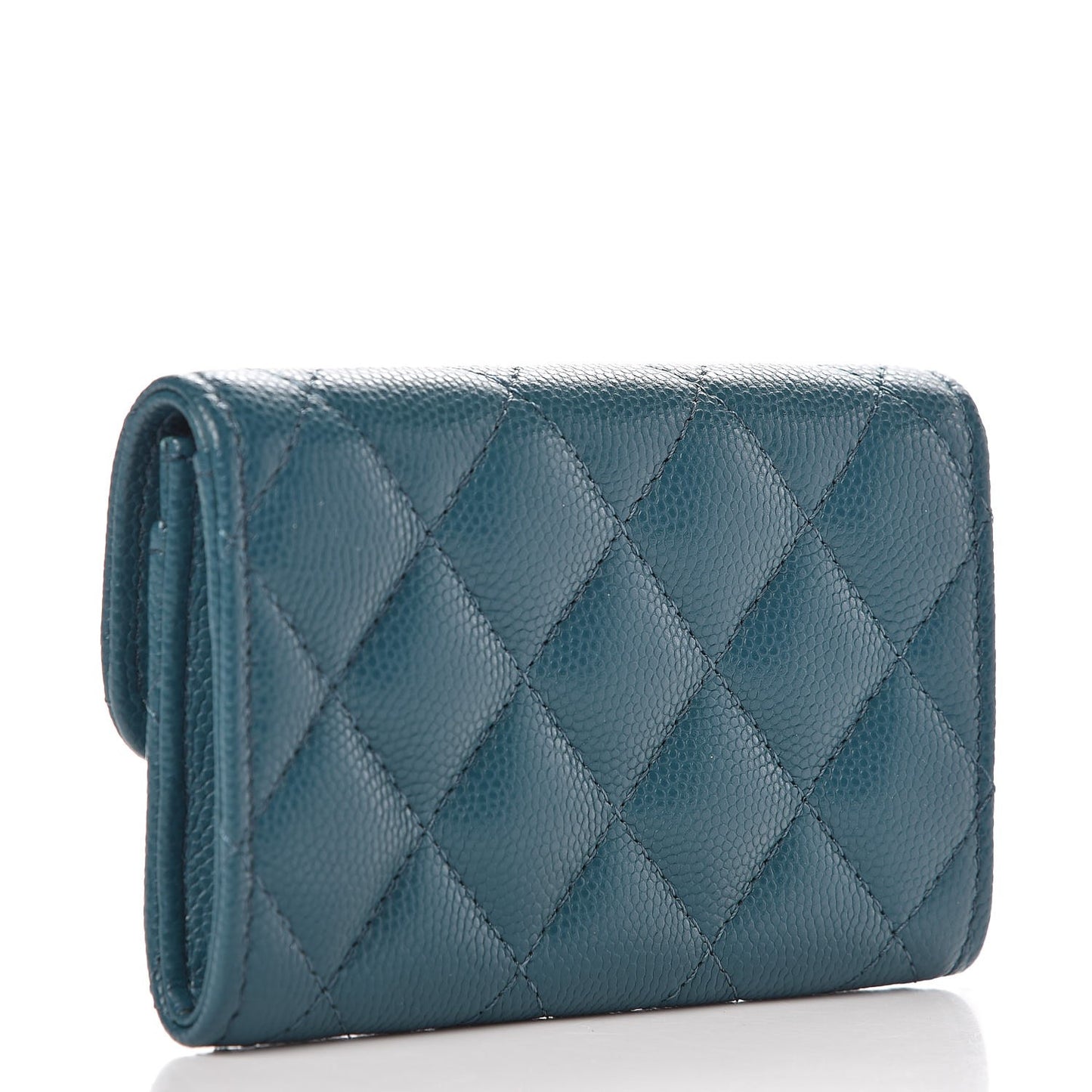 Caviar Quilted Flap Card Holder Dark Turquoise