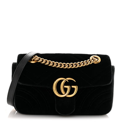 Gucci Velvet Matelasse Mini GG Marmont Shoulder Bag Black 1 of 10