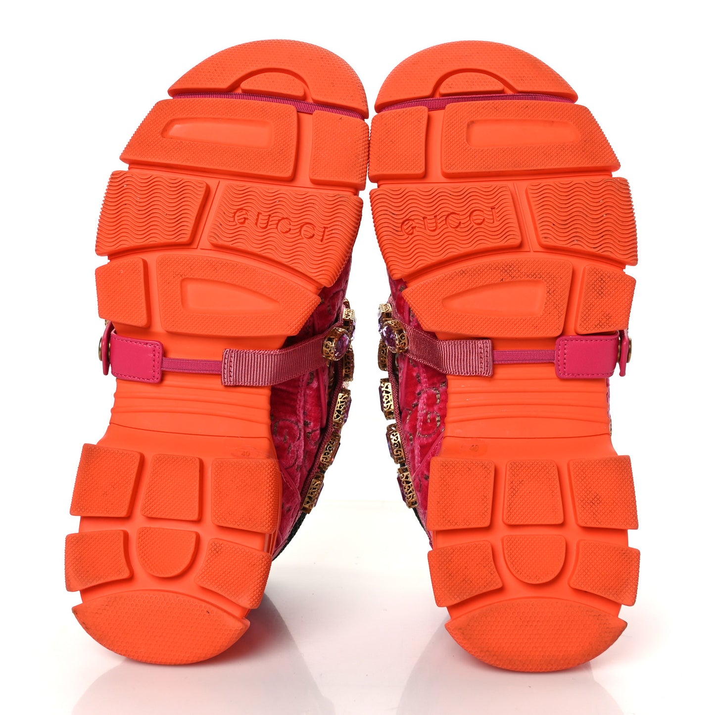 X SEGA Velvet GG Monogram Mesh Removable Crystals Womens Flashtrek Sneakers 40 Bright Pink Beige Mystic White