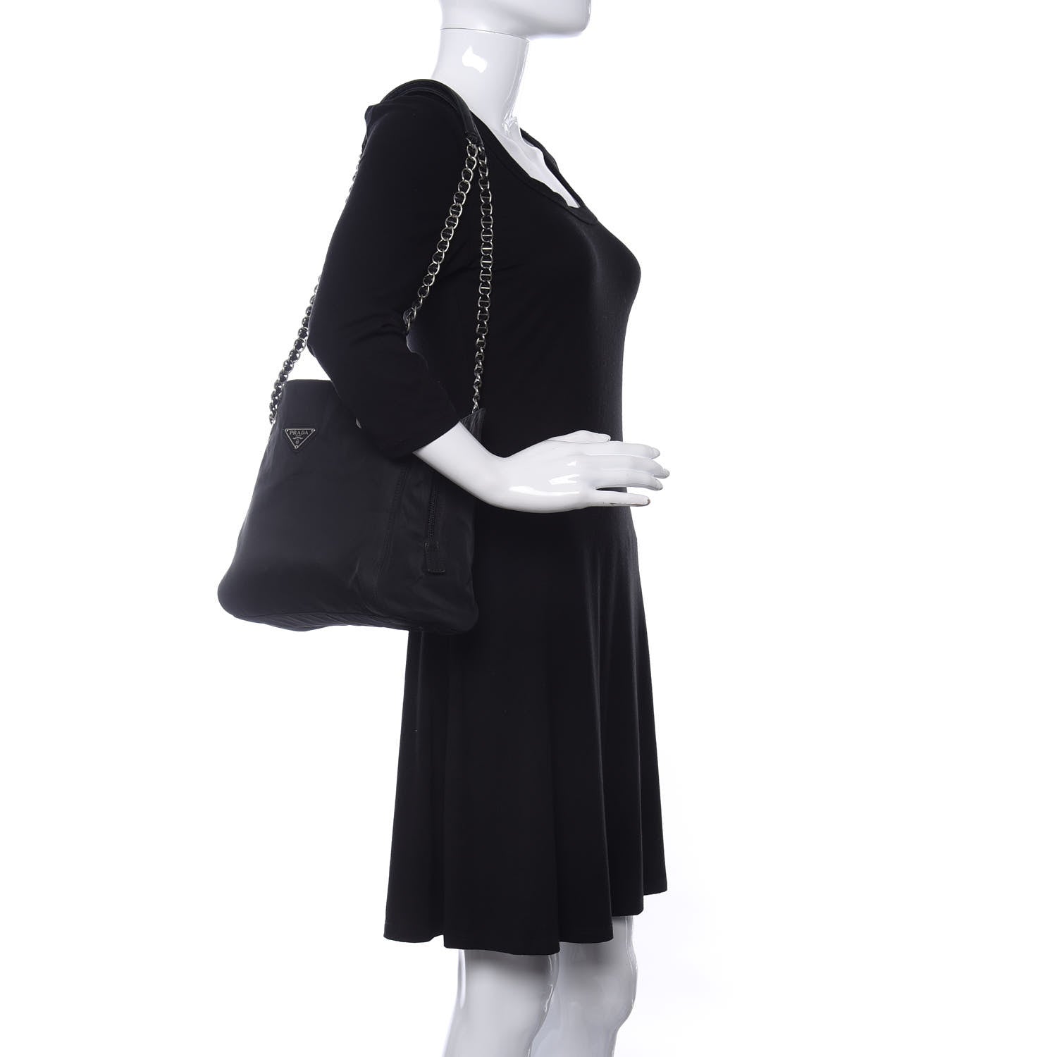 Prada Tessuto Nylon Chain Shopping Tote Black 2 of 10