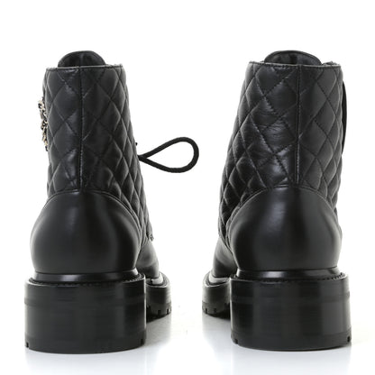 Chanel Shiny Lambskin Quilted Lace Up Combat Boots 38.5 Black 5 of 11