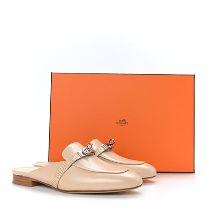 Hermes Shiny Lizard Calfskin Oz Mules 36 Beige Sarrazin 9 of 9