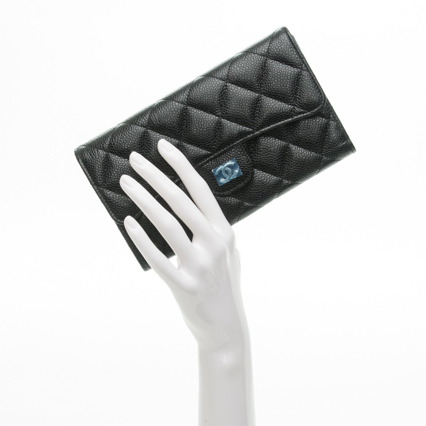Caviar Quilted Large Flap Wallet Black