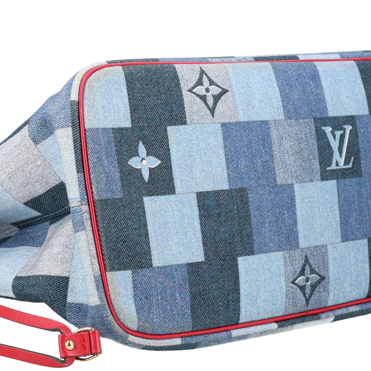 Louis Vuitton Denim Damier Monogram Patchwork Neverfull Blue Rouge 11 of 11
