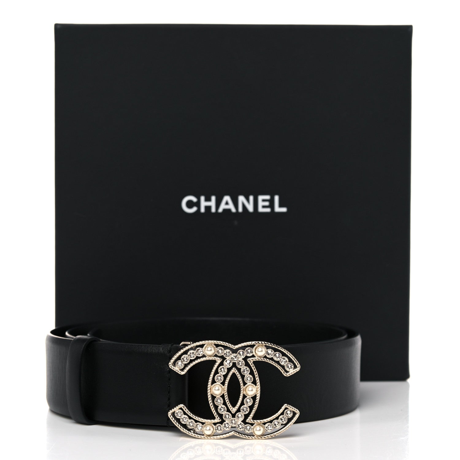 Chanel Pearl Crystal Sparkling Pearls CC Belt 90 36 Black 8 of 8