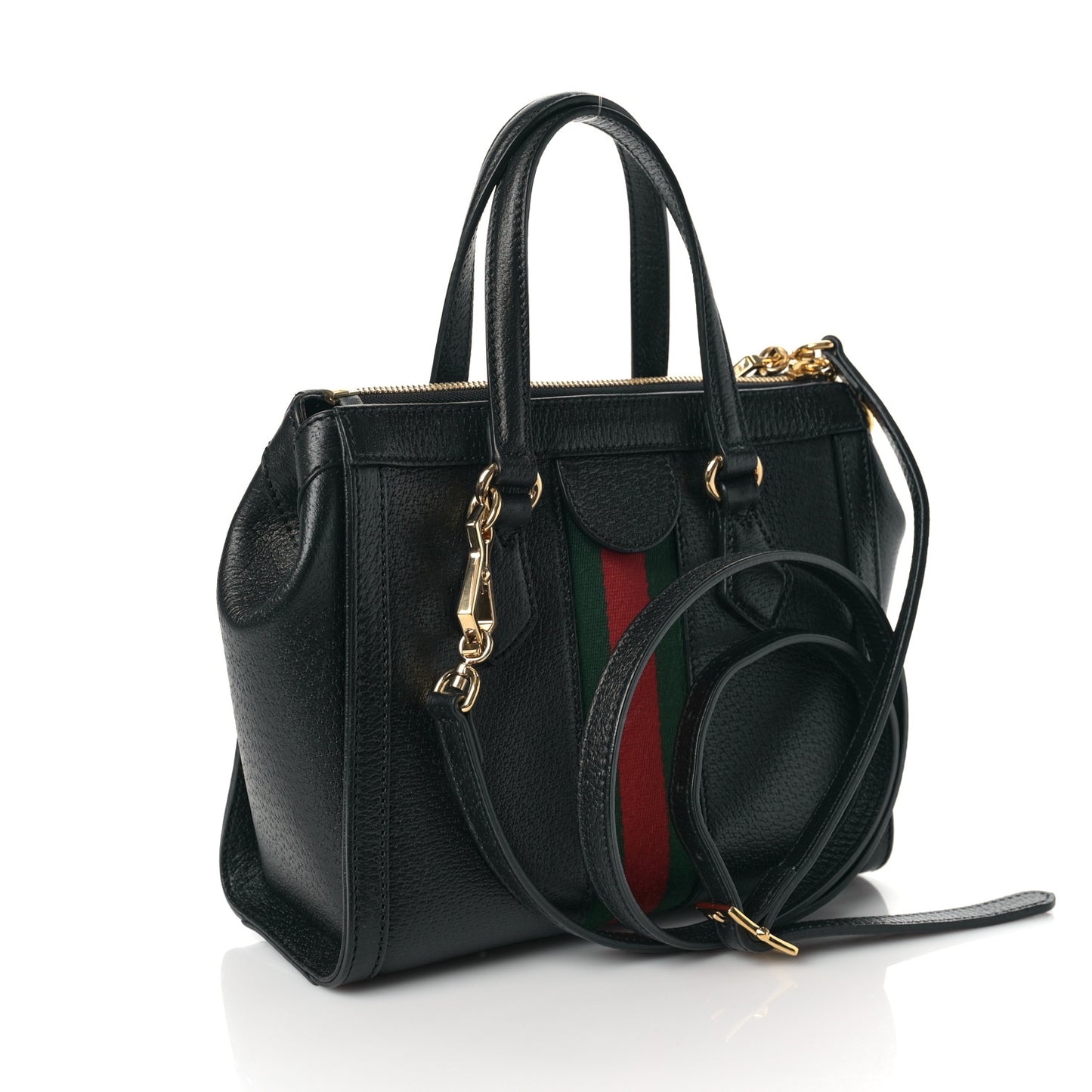 Textured Calfskin Web Small Ophidia Tote Bag Black