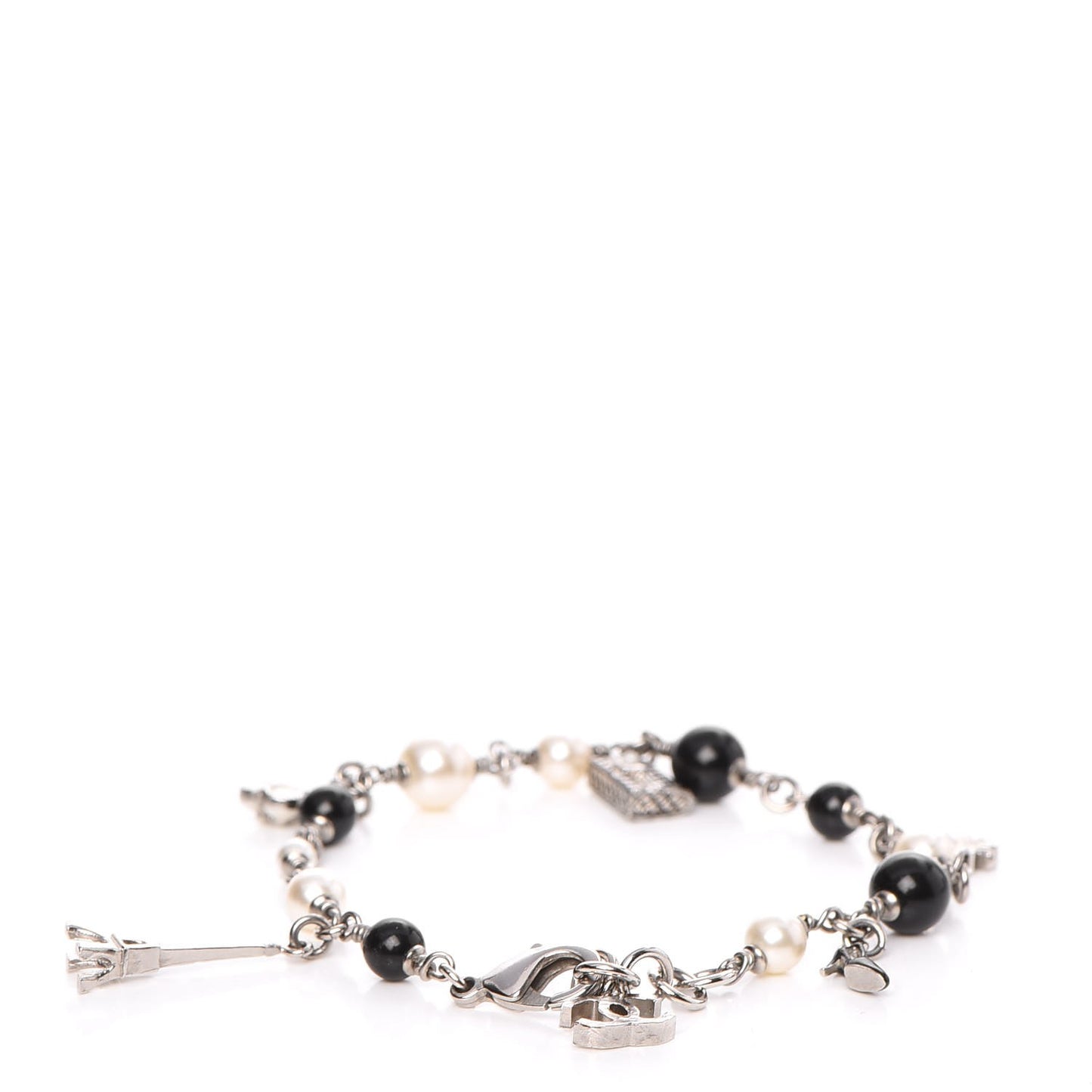 Pearl Beaded Charm Bracelet Silver