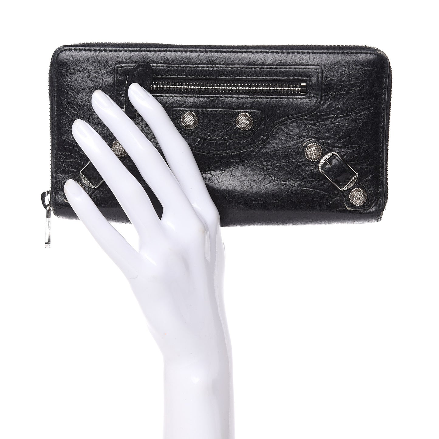 Agneau Giant 12 Silver Hardware Continental Zip Around Wallet Black