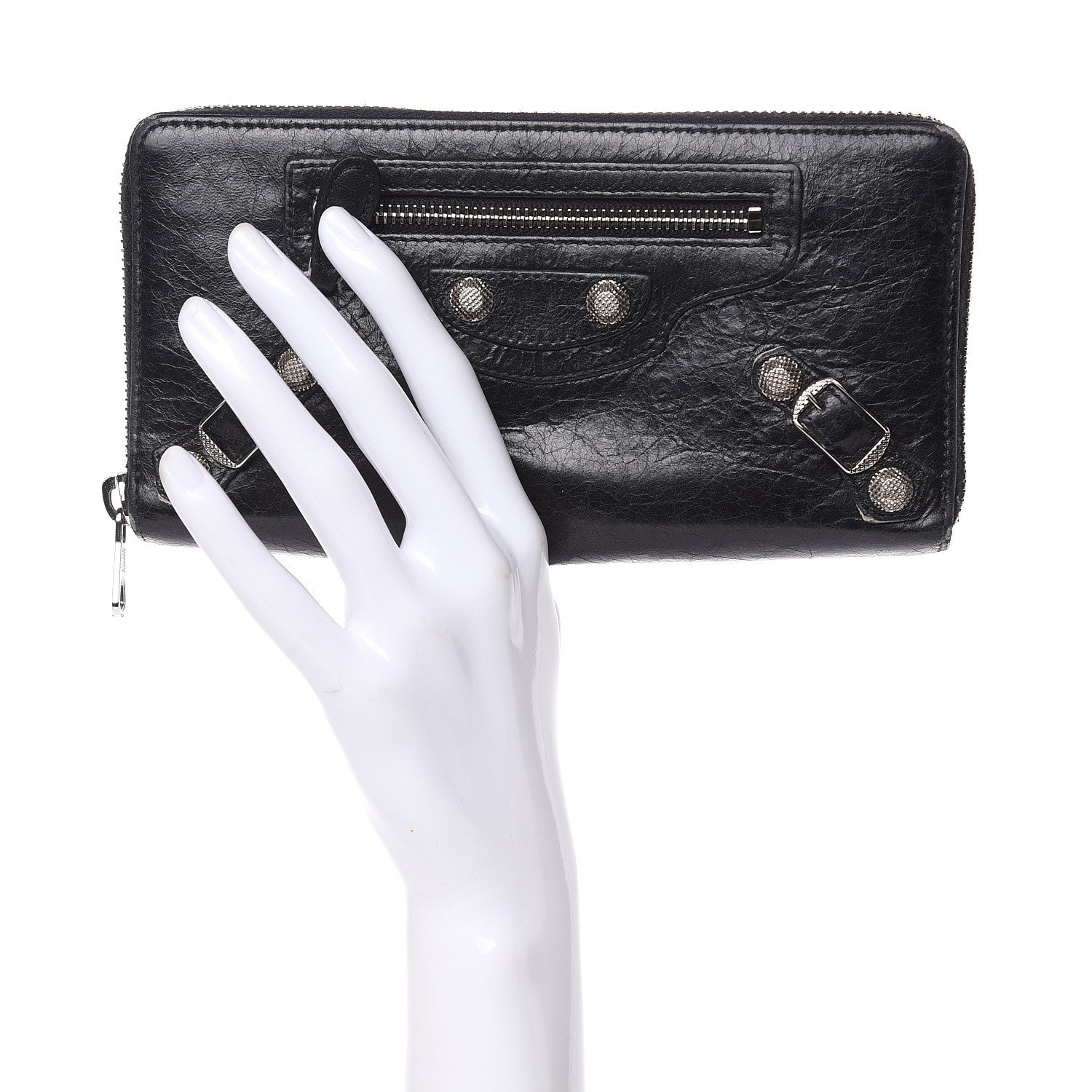Balenciaga Agneau Giant 12 Silver Hardware Continental Zip Around Wallet Black 2 of 13