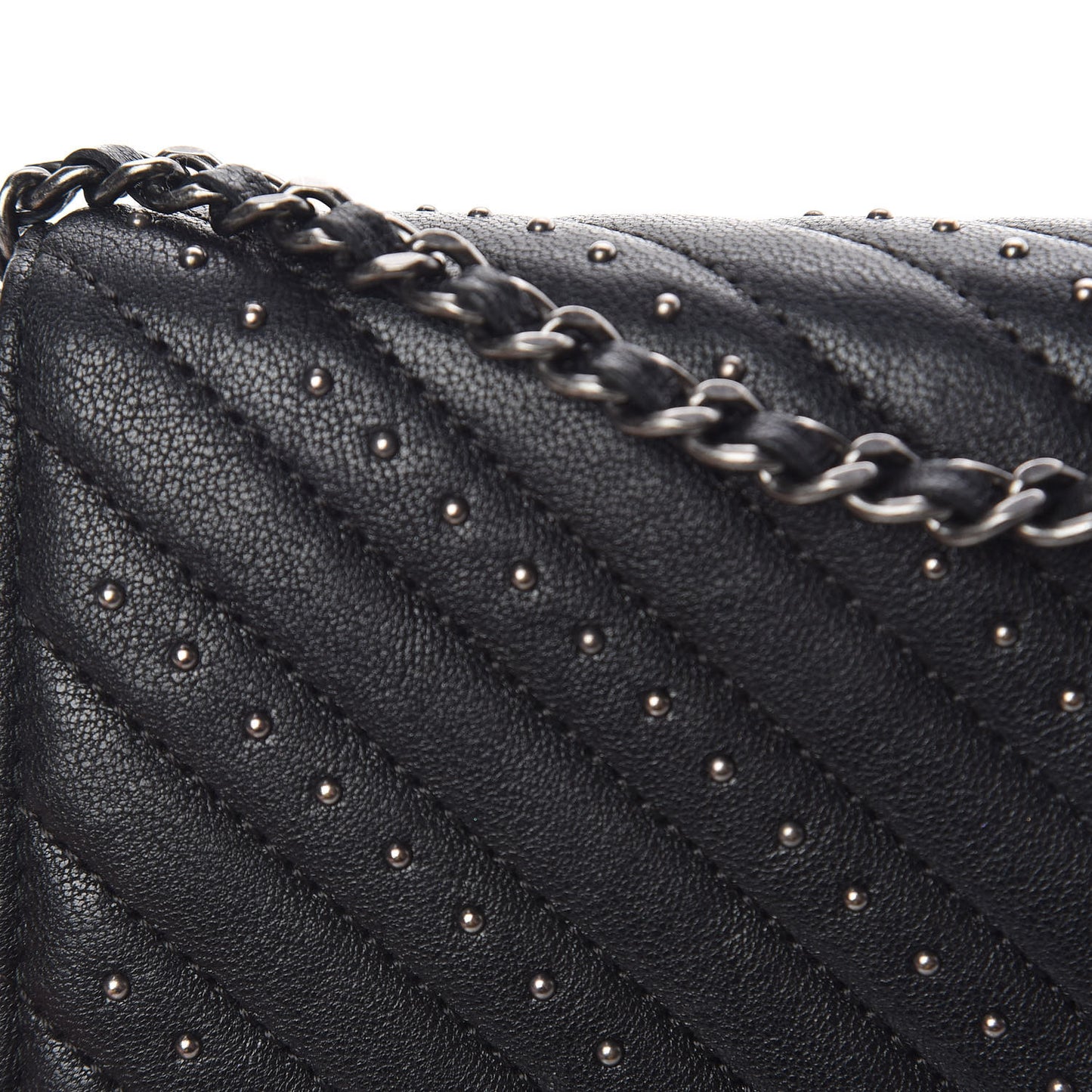 Sheepskin Chevron Quilted Studded Reissue Wallet On Chain WOC Black