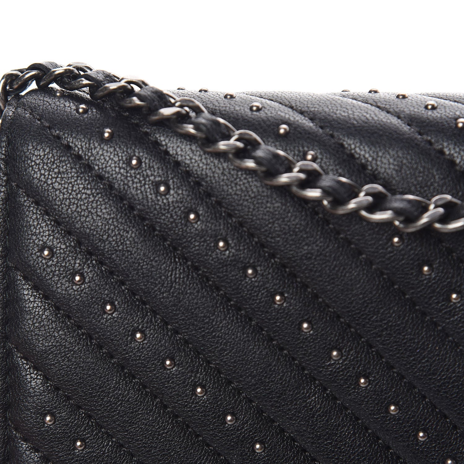 Chanel Sheepskin Chevron Quilted Studded Reissue Wallet On Chain WOC Black 14 of 14