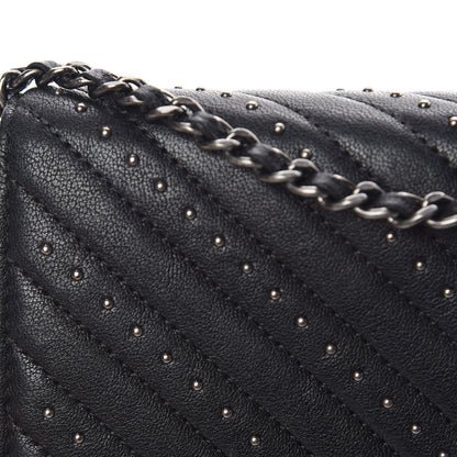 Chanel Sheepskin Chevron Quilted Studded Reissue Wallet On Chain WOC Black 14 of 14