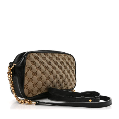 Gucci Monogram Matelasse Diagonal Small GG Marmont Chain Shoulder Bag Beige Black 2 of 9