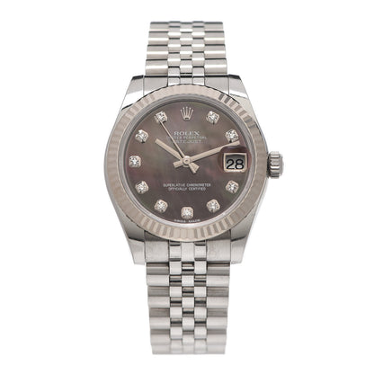 Rolex Stainless Steel 18K White Gold Diamond Black Mother of Pearl 31mm Oyster Perpetual Datejust Watch 178274 1 of 8