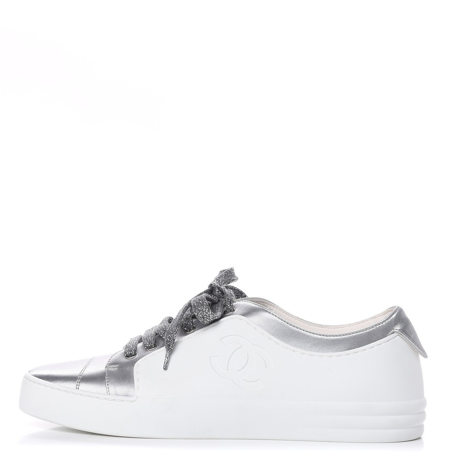 Chanel Iridescent Goatskin Womens Sneakers 39 White Silver 1 of 10