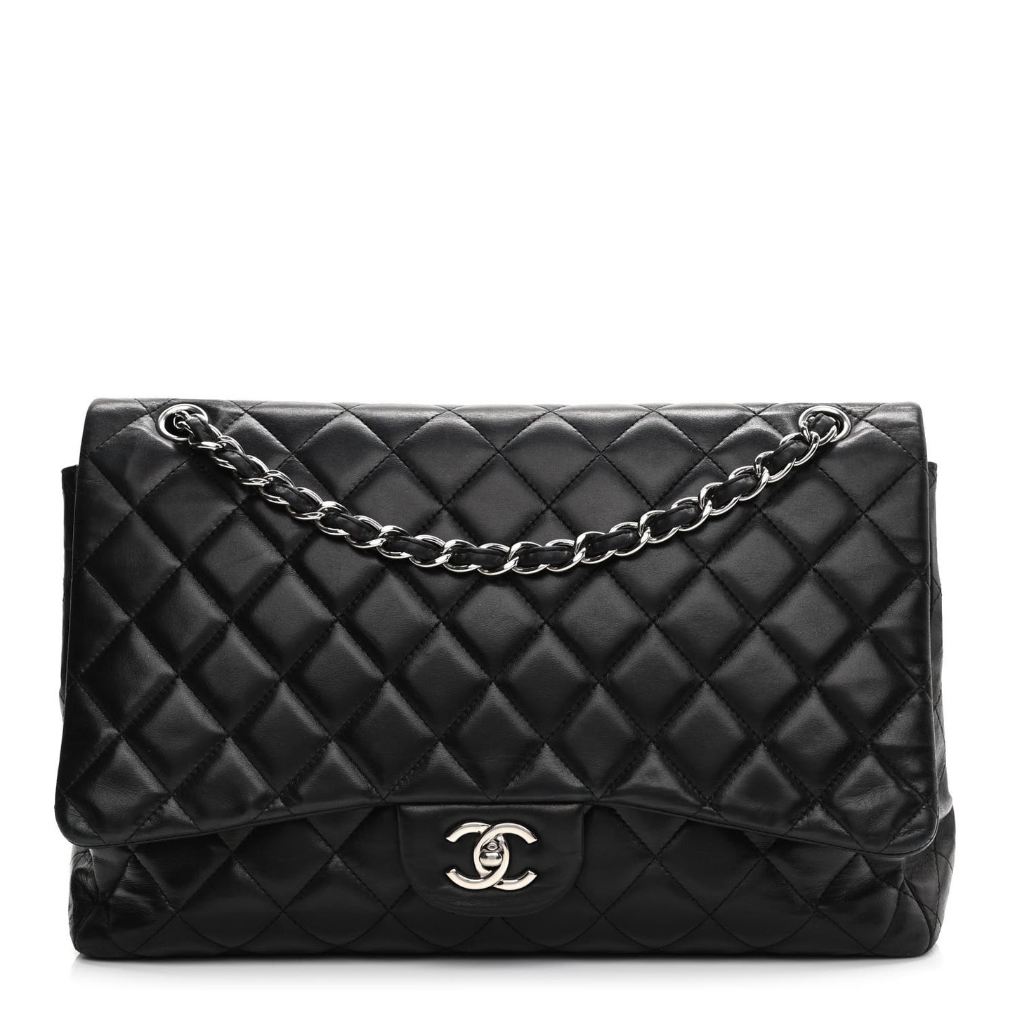 Lambskin Quilted Maxi Single Flap Black