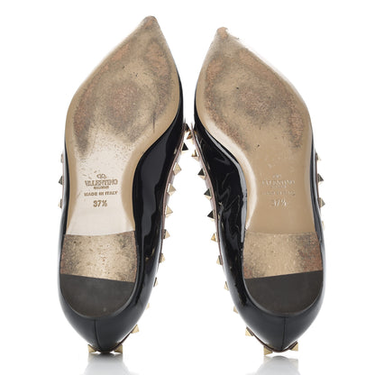 Valentino Garavani Patent Nappa Rockstud Ballerina Flats 37.5 Black Poudre 5 of 14