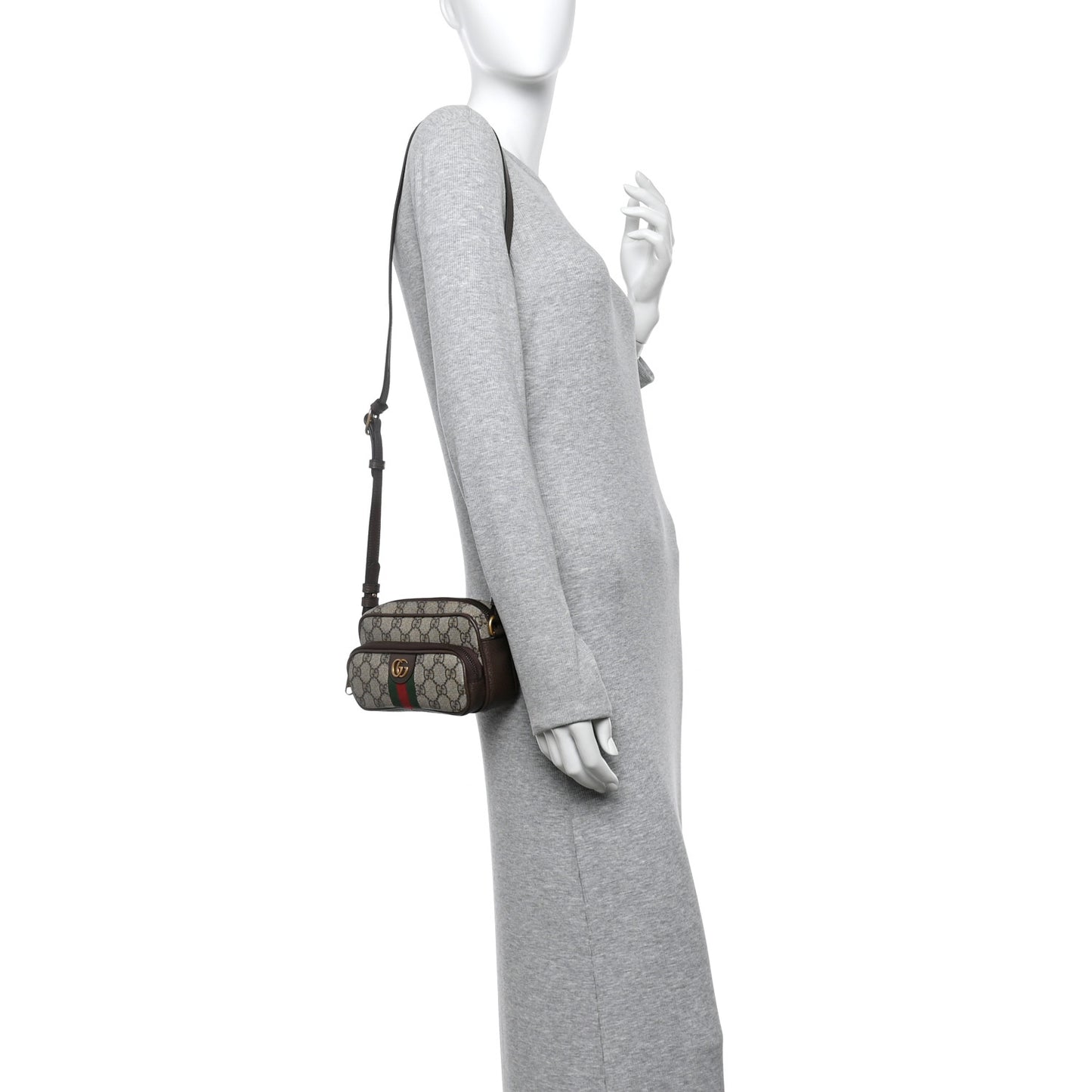 GG Supreme Monogram Textured Dollar Calfskin Web Mini Ophidia Convertible Shoulder Bag Beige Ebony New Acero
