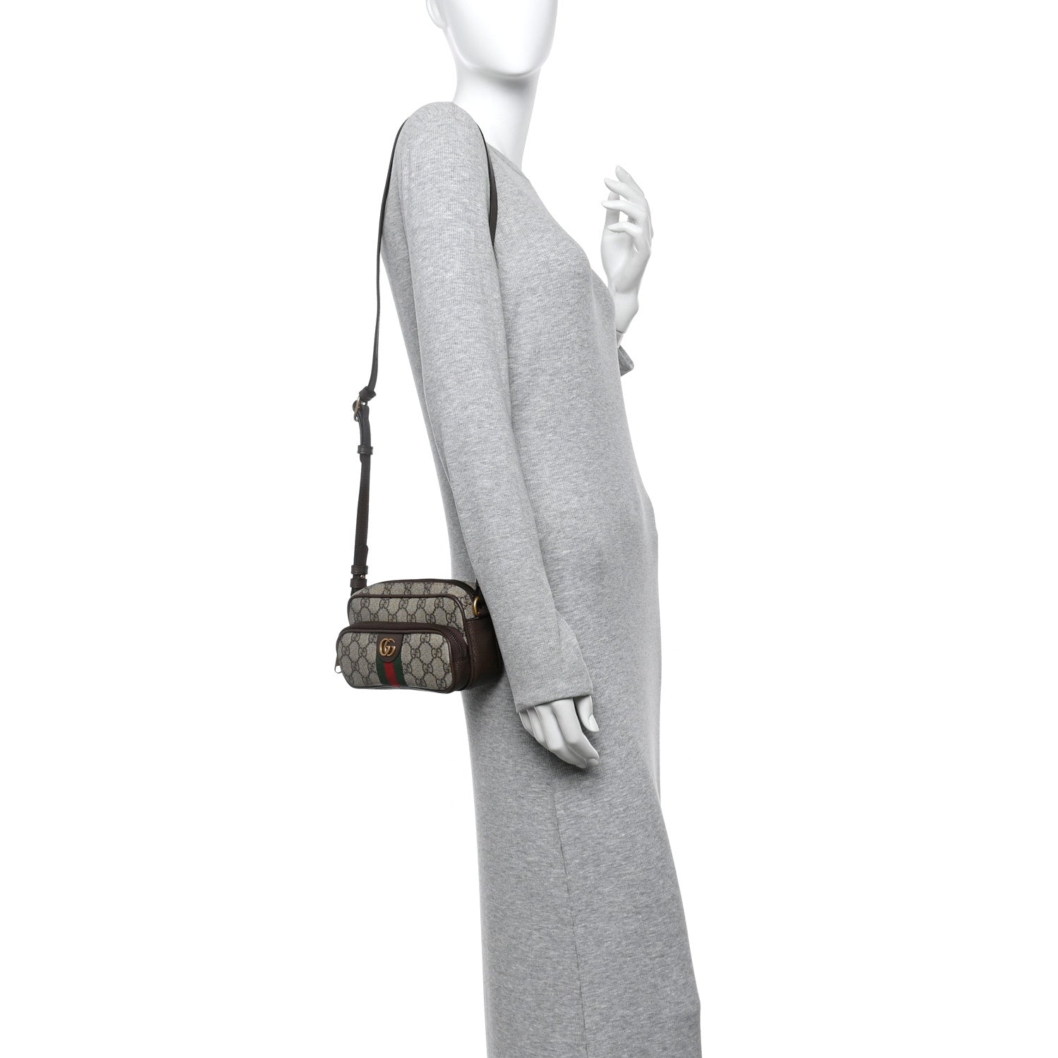 Gucci GG Supreme Monogram Textured Dollar Calfskin Web Mini Ophidia Convertible Shoulder Bag Beige Ebony New Acero 2 of 10